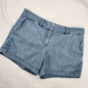 J. Crew Chambray Button Detail Shorts Y2K Women Size 4 Blue Denim Preppy Weekend